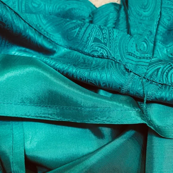 Vintage Gillian Silk Dress Size 10 Teal Green Blue Sweetheart Neckline Paisley - Picture 13 of 14